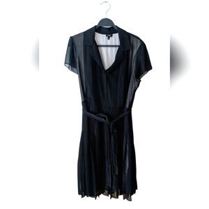 Talbots Silk Lined Nude Black Pleated Short Sleeve Midi Dress Size 16W